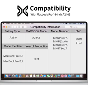 Batteries de remplacement pour ordinateur portable <span class=keywords><strong>Macbook</strong></span> <span class=keywords><strong>Pro</strong></span> 2022 2021 13 pouces 6100mAh A2442 A2779 A2918 A2519 <span class=keywords><strong>Batterie</strong></span> <span class=keywords><strong>externe</strong></span> pour ordinateur portable OEM - Product Image 2