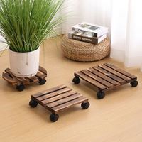 Support de pot de fleurs en bois massif, plateau mobile pour plantes avec roulettes, support de sol carré ou rond pour la maison, le balcon ou le jardin