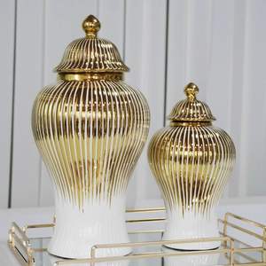Lusso moderno placcato oro vaso in ceramica fatto a mano barattolo da tavolo decorativo in porcellana <span class=keywords><strong>vasi</strong></span> di fiori casa soggiorno mobili - Product Image 3