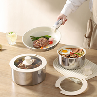Ensemble de casseroles isothermes en acier inoxydable blanc avec couvercle en verre, pots de cuisson isolés, pot à soupe et à ragoût pour la cuisine à domicile