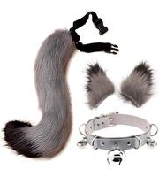 Yihaoyi Ensemble 3 pièces pour enfants en fausse fourrure : Collier ras-du-cou réglable, Queue de renard, Bandeau oreilles et Épingle à cheveux pour Costume de Cosplay d'Halloween