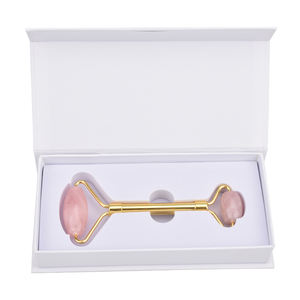 Mushang bellezza strumento di assistenza sanitaria naturale quarzo rosa vera giada rullo personalizzato doppia faccia massaggiatore placcato in oro manico - Product Image 3