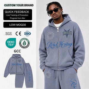 Conjunto de sudadera con capucha y pantalones deportivos bordados personalizados para hombre, conjunto de dos piezas estilo streetwear. - Product Image 1