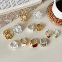 Bague ouverte vintage en pierre naturelle française pour femme, bague de luxe de niche avec fleur et perle, accessoires pour les doigts