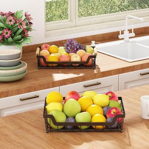 Two Tier Wire Mesh Fruit Basket Black Kitchen Countertop Storage Rack For Bread And Vegetables - Product Image 3