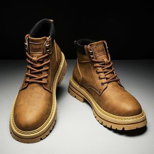 Botas de Trabajo <span class=keywords><strong>para</strong></span> <span class=keywords><strong>Hombre</strong></span> Estilo Británico de Otoño, <span class=keywords><strong>Zapatos</strong></span> de Cuero Impermeables de Caña Alta con Cordones, Resistentes al Desgaste, Versátiles y Casuales de Moda - Product Image 3