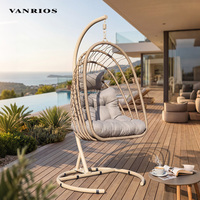 VANRIOS Chaise suspendue de jardin et de patio, d'intérieur et d'extérieur, en métal, forme œuf, avec rotin, pour chambre à coucher, lit de repos, balançoire, hamac