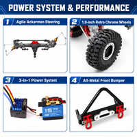 RGT EX86180PRO Tracer 4-Wheel Steering Portal Axle Crawler 1/10 Camion RC Tout-Terrain Professionnel RTR Métal Résine 4 Canaux <150m