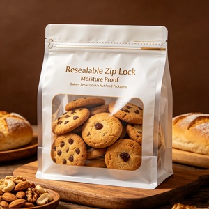 Custom Logo 8 Side <b>Seal</b> Bottom <b>Bags</b> With Clear Window Resealable Zip Lock Moisture Proof Bakery Bread Cookie Food Packaging <b>Bag</b> - Product Image 1