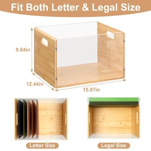 Boîte de rangement pour dossiers en bambou et acrylique, boîtes de rangement pour dossiers suspendus, boîte de rangement décorative pour documents, bac de classement transparent - Product Image 6