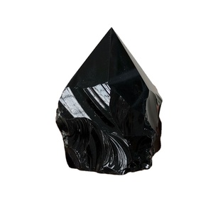 Pointes de quartz brut naturel, obsidienne noire, brillantes et polies, 8-13 cm - Product Image 1