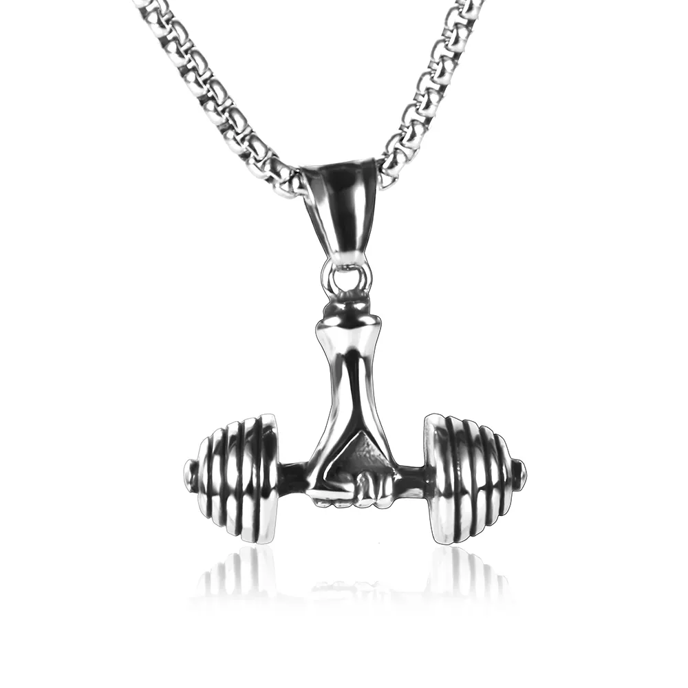 Nabest Sports Style Fitness Ornaments Dumbblel Pendant Necklace Stainless Steel Necklace 20 23 Inch Box Chain Man Jewelry