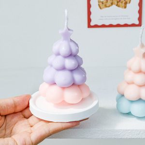 Bougie parfumée en cire de soja Macaron Color Bubble Christmas Tree, bougie décorative de Noël, cadeau de Noël, ornement de table - Product Image 4