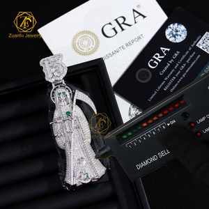 18K oro placcato in argento 925 numero di morte sacra Muerte statua passare diamante Tester Santa ciondolo per gli uomini Moissanite ciondoli ciondoli - Product Image 6