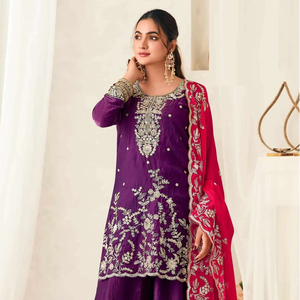 Traje Palazzo de Seda Fendy Premium con Bordado y Adornos Jarkan, con Dupatta Bordada en Cuatro Lados, Conjunto para Fiesta - Product Image 1