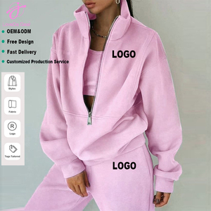 Set Sportivo Casual Loveda con Logo Personalizzato, Felpa con Zip a Maniche Lunghe e Pantaloni Tuta in Tinta Unita per Donna, <span class=keywords><strong>Taglie</strong></span> Plus - Product Image 3