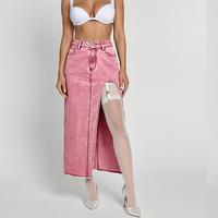 Jupe en jean bleu clair décontractée et mignonne pour femme, taille haute, coupe droite, longueur cheville, ample avec fente latérale, idéale pour l'automne et l'été