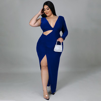Automne 2022 femmes vêtements grande taille nouveautés couleur unie manches simples Sexy évider robe