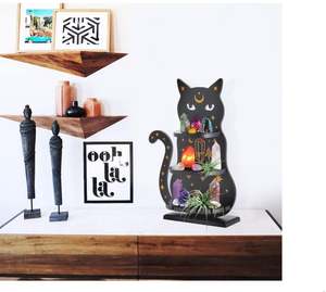 Étagère chat lune personnalisée pour cristaux bijoux <span class=keywords><strong>pendule</strong></span> suspendu Boho décoration murale bougeoir sorcière cristal présentoir pierres - Product Image 2