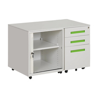 Armoire de rangement roulante grande capacité avec serrure, unité en acier à 3 tiroirs avec porte à volet roulant, roulettes silencieuses pour bureau et garage