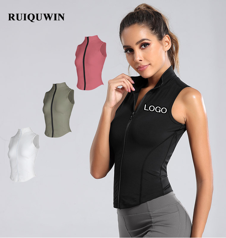 RUIQUWIN Wholesale Custom High Quality Running Sleeveless Vest Sportswear Jacket Sports Women's Tank Tops Zipper Yoga Tops