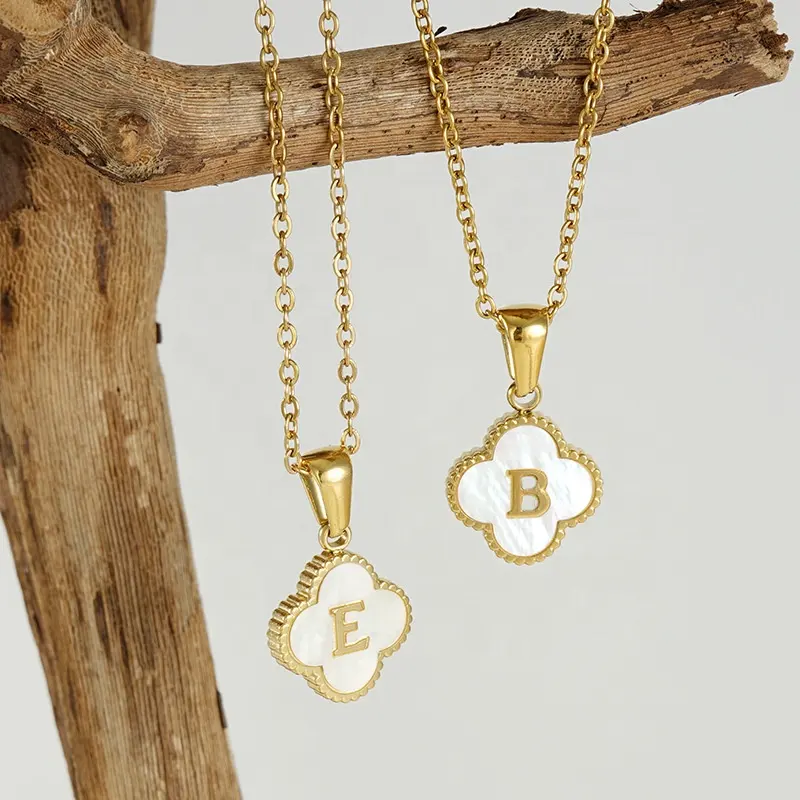 new arrival 18K Gold Stainless Steel Letter A-Z Initial Necklace For Women flower shape Shell Alphabet Pendant Necklace