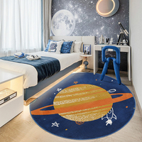Tapis rond pour enfants de qualité supérieure avec motif planétaire, surface en peluche douce, fond antidérapant, décoration de chambre d'enfant, tapis de sol lavable
