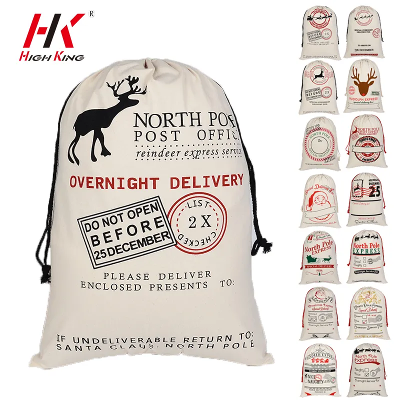 High King Bestseller Kordel zug Candy Blank Leinwand Sack Weihnachts stoff Geschenk Santa Bag Auf Lager