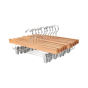 ไม้แขวนกางเกงทำจากไม้ธรรมชาติสีทึบปรับได้2คลิปกันสนิมตะขอสำหรับกระโปรงยีนส์ - Product Image 1