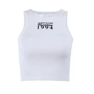 Top corto de entrenamiento de cuello alto personalizado suave elástico ajustado Racerback mujeres casual Athletic Tank Tops blanco