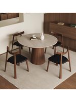 Ensemble table et chaises rondes en pierre de style travertin, bois massif couleur noyer, pour la maison, le balcon, le bureau, les réunions, les loisirs