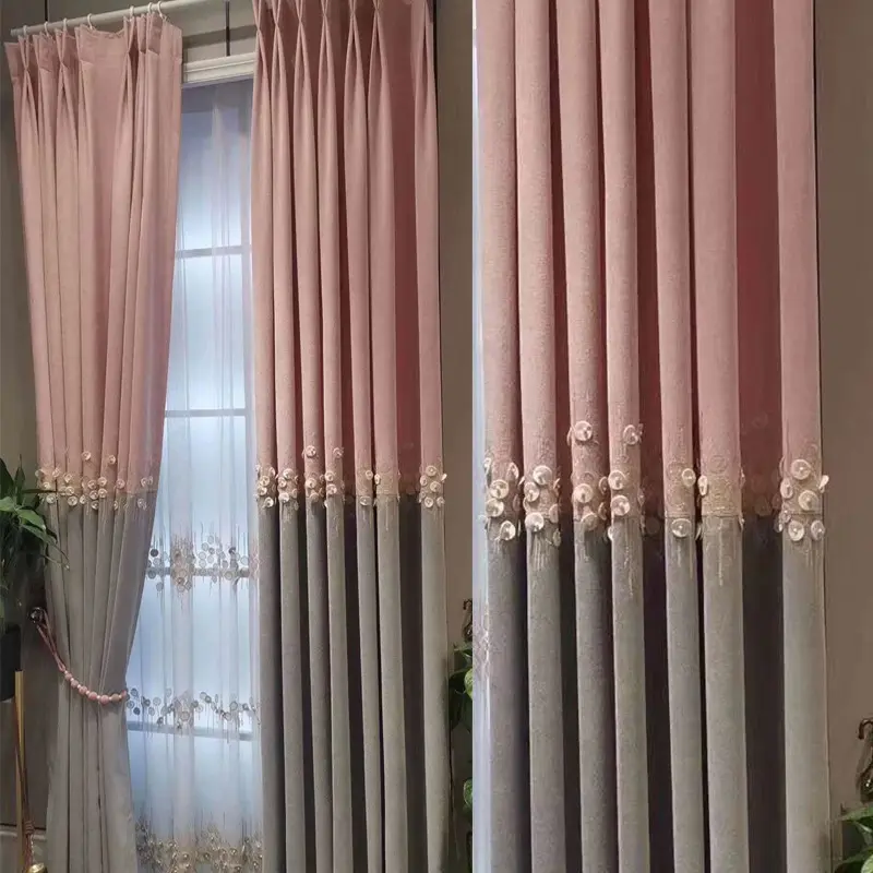 2022 New Popular Patchwork Factory Supply Blackout Yarn Dyed Wave Curtain Home