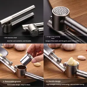 Presse-<span class=keywords><strong>ail</strong></span> en acier inoxydable 304 avec boîte de broyage amovible, <span class=keywords><strong>tête</strong></span> de presse en alliage de zinc robuste pour un nettoyage facile - Product Image 3