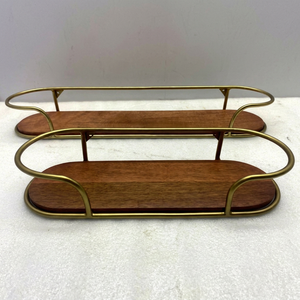 Brass Finish Metal Wall Shelf with Wooden Panel Decorative Floating Display <b>Rack</b> <b>Storage</b> Organizer for <b>Kitchen</b> Bathroom Entryway - Product Image 1