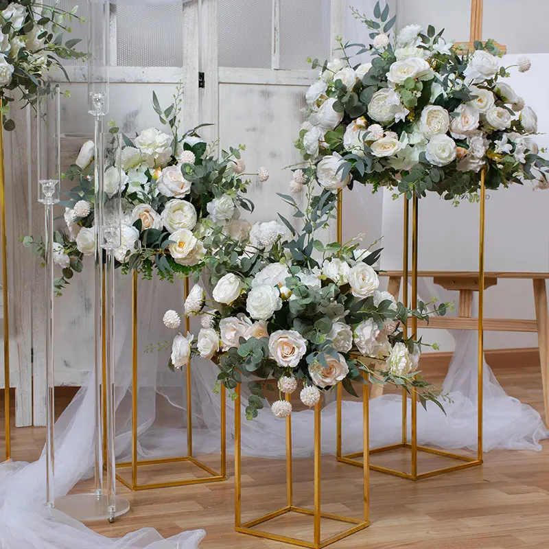 EG-VG164 주문을 받아서 만들어진 인공 결혼식 실크 백색 장미와 녹색 꽃 공 테이블 중앙화 결혼식 훈장을 위한