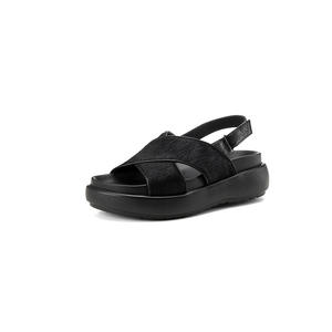 Sandalias de mujer con plataforma de color liso, correa cruzada en el tobillo, punta redonda, sin cordones, con estampado de leopardo y tacón medio. - Product Image 1