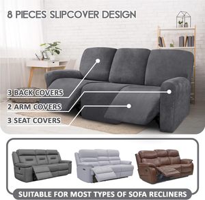 <b>Stretch</b> Velvet Modern Solid Color <b>Sofa</b> Slipcover Set for Recliner Seats (Fits Most Recliner Models) - Product Image 2
