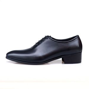 Trendy Italian Men's Lace up Polished <b>Full</b> Grain Leather Height Increasing Oxford Shoes Pointed Toe Leather Shoes - Product Image 2