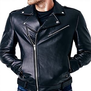 Blouson en cuir véritable pour homme, personnalisable OEM, style motard, nouvelle collection 2026, blouson bomber en cuir pour homme - Product Image 4