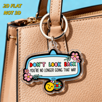 Jangan Pandang Belakang Gantungan Kunci Akrilik Motivasi Desain Retro Disko & Bunga untuk Tas, Kunci & Ransel Tag Transparan Tahan Lama