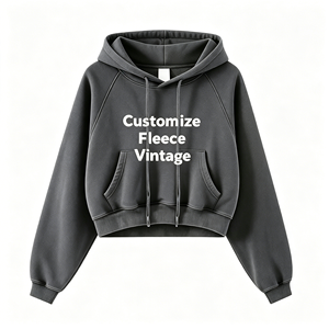 <span class=keywords><strong>Felpa</strong></span> Corta Invernale da Donna <span class=keywords><strong>con</strong></span> Cappuccio in Pile, Spessa e Vestibilità Ampia, Stile Retrò, Stampa Personalizzata, Lavaggio Acido, Ombelico Scoperto - Vendita all'Ingrosso - Product Image 4