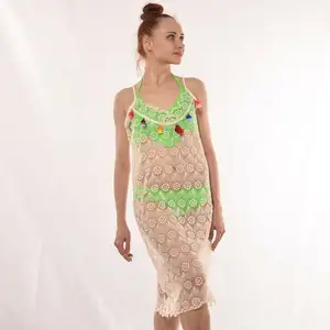 승진 유럽 디자인 영국 스타일 여자 드레스 여름 레이스 크로 셰 뜨개질 비치웨어 수영복 투명 드레스
