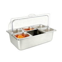 Afgesloten rechthoekige voedselcontainer van roestvrij staal, stofdichte transparante dekselbak voor warmte-isolatie & behoud van ijskoude versheid, geschikt voor catering.