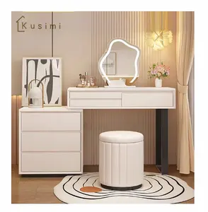 Mobilier moderne de luxe Dernière coiffeuse miroir blanc brillant avec lumières LED