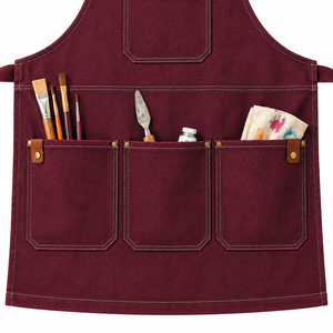 Tablier de peintre bordeaux avec trois poches inférieures pour outils et attaches réglables pour ateliers d'art - Product Image 4