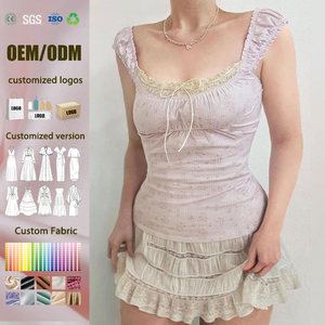 Camiseta sin mangas corta transpirable de encaje a la moda para mujer con lazo Slim Fit Casual - Product Image 1