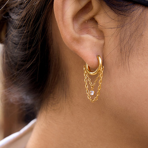 Pendientes de Aro con Cadena Dorada y Circonita, Pendientes Finos Colgantes para Uso Diario - Product Image 3