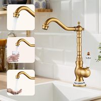 Robinet de lavabo haut avec poignée en céramique, robinet mélangeur d'évier à bec haut pivotant, robinet de lavabo vintage en laiton, sortie d'eau à 360° °   Swivel