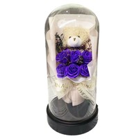 Fleur de savon Premium 2026 en forme d'ours, avec couvercle en verre, fleur séchée Gypsophile, 40 cm, en mousse, cadeau pour Noël et la Saint-Valentin