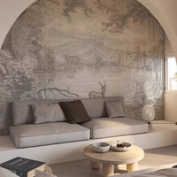 Papier peint mural personnalisé Paysage de jardin vintage paon palmier sépia pour mur de fond de salon de villa